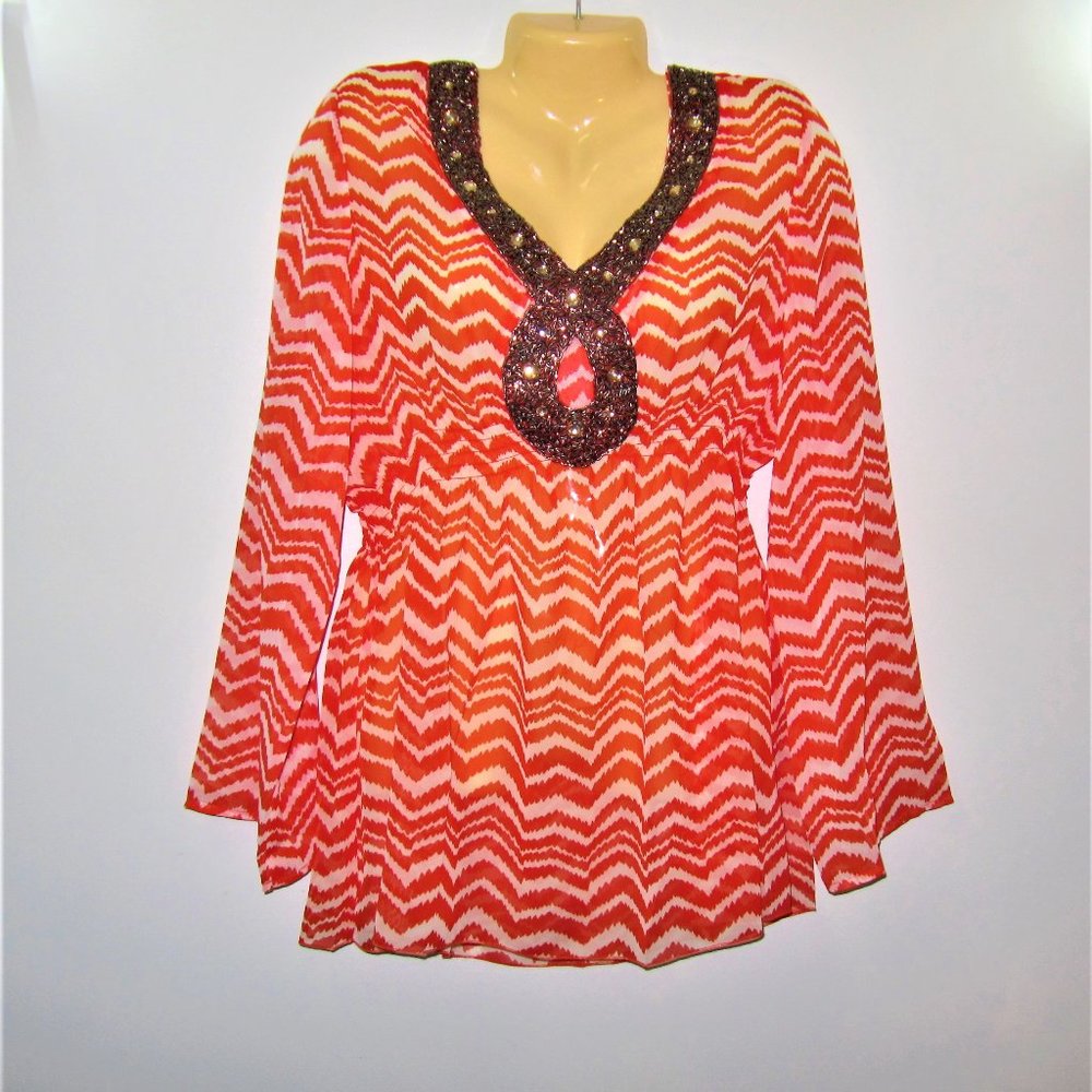 Attitudes Semi-Sheer Tunic w/Decorative Trim - Lg